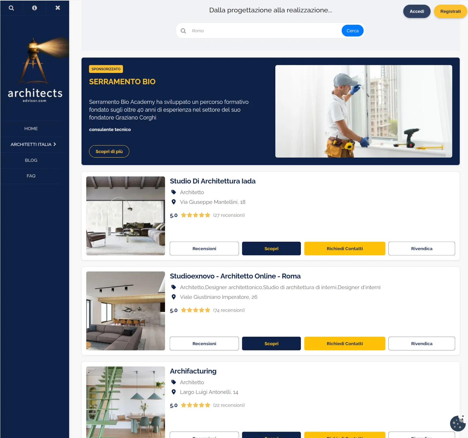 Dettaglio della dashboard Architects Advisor